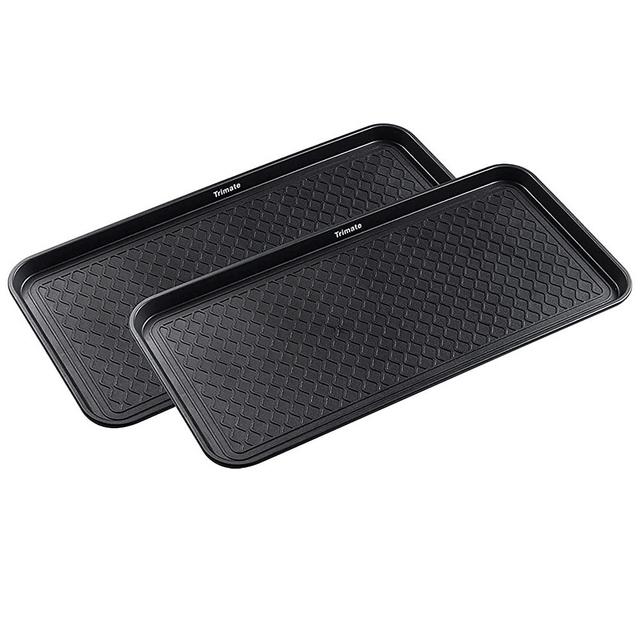 All Weather Boot Tray, 2 Pack by Trimate -Water Resistant Plastic, Multi-Purpose for Shoes, Pet Feeding Trays, Garden-Mudroom Entryway, Garage, Indoor or Outdoor -- Large, 30"x15" -- (Black)
