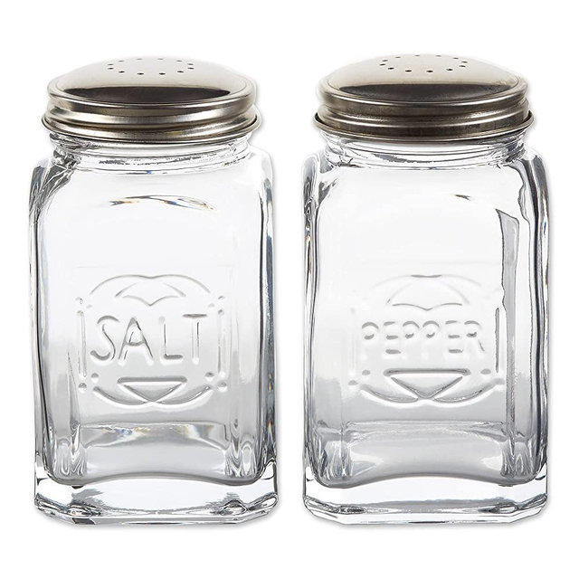 RSVP International Retro Glass Salt & Pepper Shaker | Stainless Steel Lids |, 8 oz, Clear