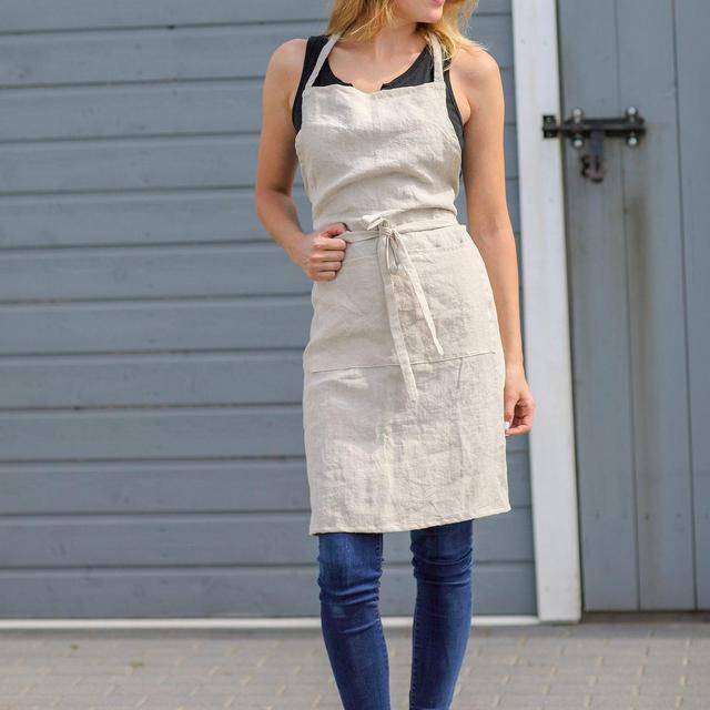 Washed linen Apron - Craft Apron - Linen Apron - Unisex Apron - Gardening Apron - Art Apron - Natural Linen Apron