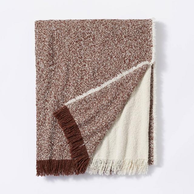 Color Block Boucle Throw Blanket Cream/Mahogany - Threshold™ designed with Studio McGee