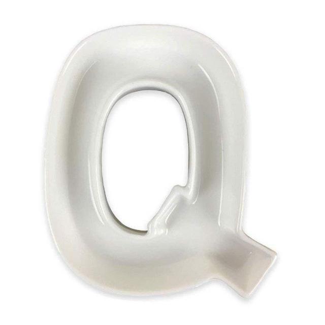 Just Artifacts 5.5-Inch White Decorative Ceramic Letter Dish (Letter: Q, Length: 5.5 Inches)