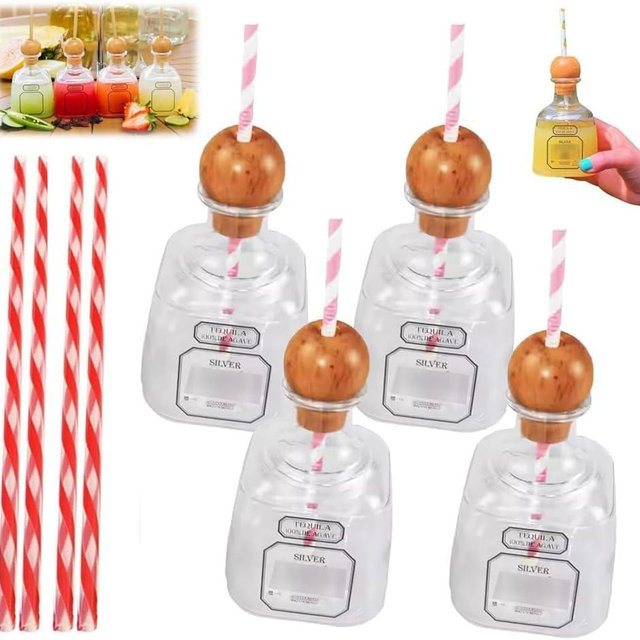 375ml Patron Reusable Cups With Straw,Patron Bottles Empty For Drinks, Acrylic Liquor Bottle Clear Cup Hole Mini Empty Tequila Drinks Plastic Bottles For Champagne Wine Alcohol Party Favors Wedding