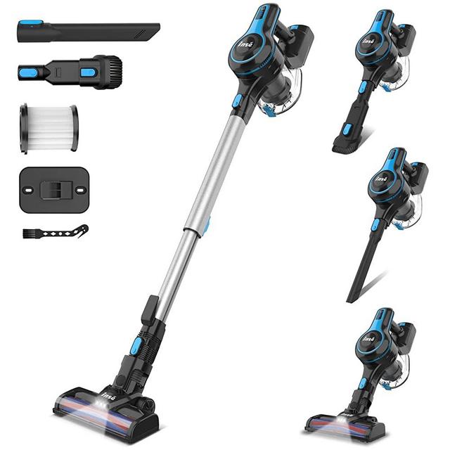 INSE Cordless Vacuum Cleaner, 6-in-1 Rechargeable Stick Vacuum with 2200 m-A-h Battery, Powerful Lightweight Vacuum Cleaner, Up to 45 Mins Runtime, for Home Hard Floor Carpet Pet Hair-N5S Sapphire