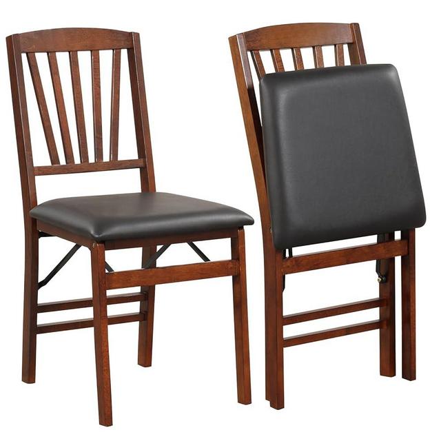 Giantex Folding Dining Chairs Set of 2, Foldable Wood Kitchen Chairs with Padded Seat, Solid Wood Frame, Max Load 400 Lbs, No Assembly Easy to Store Wooden Dining Chairs for Apartment, Small Space