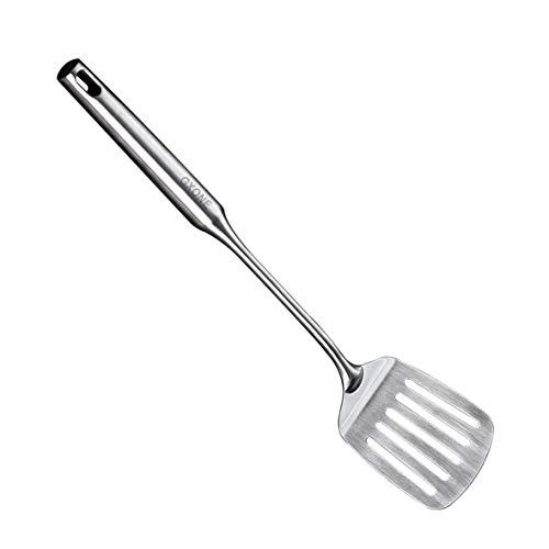 Slotted Turner Spatula Stainless Steel with Vacuum Ergonomic Handle, Heavy Duty Cooking Utensil For Kitchen Use With Hollow Handle Heat Resistant, Silver/14.9Inch