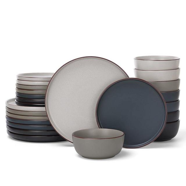 Famiware Mercury 24 Pieces Dinnerware Sets, Plates and Bowls Sets for 8, Microwave and Dishwasher Safe Dish Set, Multi-color