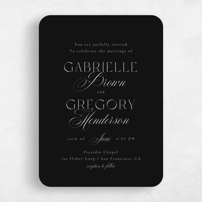 Black Rounded Wedding Invitation - Payton Portrait