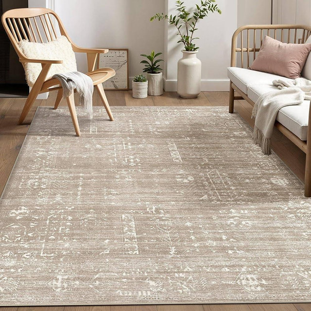 Area Rug for Living Room - 6x9 Soft Washable Oriental Vintage Floral Distressed Large Carpet - Fade Stain Resistant Non Slip Rugs for Bedroom Dining Room Nursery Dorm Office Home Decor - Camel