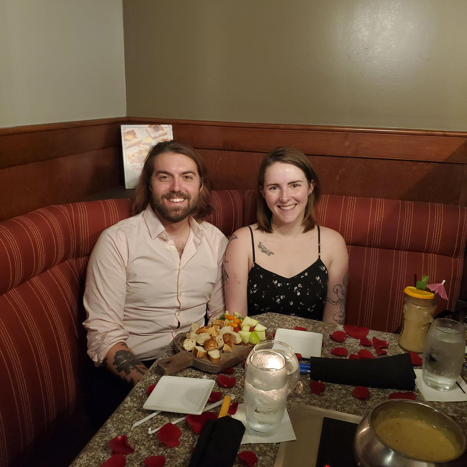 Marcel and Anna on their first big restaurant date (the Melting Pot)