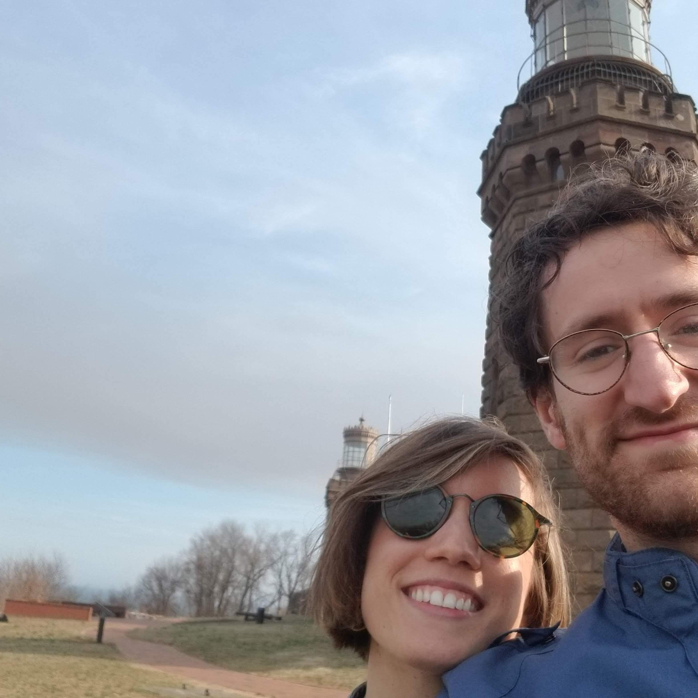 Two lights, two lovers. Showing Jackie the wonders of the Jersey Shore. Navesink Twin Lighthouses. March 2019.