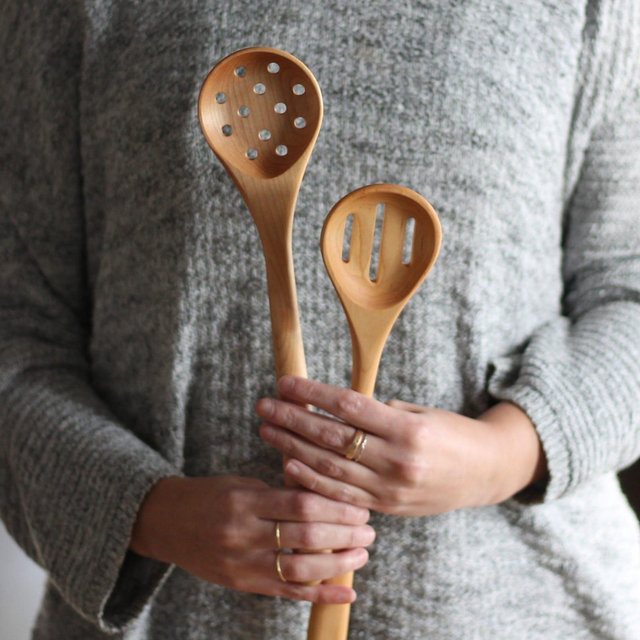 Handmade Wooden Kitchen Utensils | Round Spoon with Holes or Slots