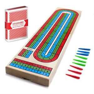 Brybelly Holdings, Inc - Brybelly Cribbage – Traditional Wooden Board Game, Classic 3-Track Layout & Plastic Pegs with Free Deck of Playing Cards