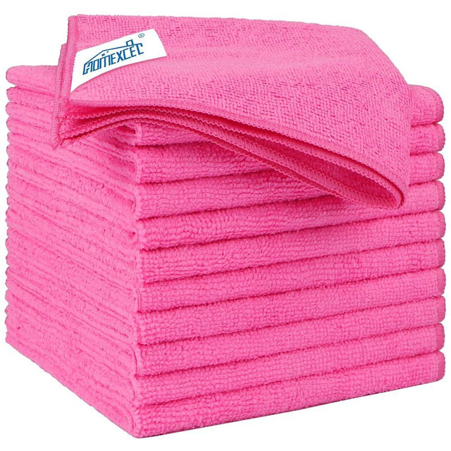 HOMEXCEL Pink Microfiber Cleaning Cloth 12 Pack, 12.5 x 12.5 inch Microfiber Towels for Cars, Ultra Absorbent Car Washing Cloth, Lint Free Streak Free Cleaning Rags for Car, Kitchen, and Window
