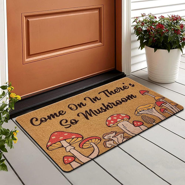 CiyvoLyeen Mushroom Welcome Doormat, Funny Front Door Mat Coir Rug Indoor Outdoor Entrance Porch Carpet Fungi Cottage Home Decor Cottage Housewarming Gift 17x29.5 Inches