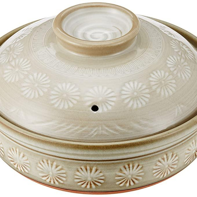 Japanese Donabe for 4-5 People Mishima Flower　 Pot No. 9 Mine Silver Banko (Pot)