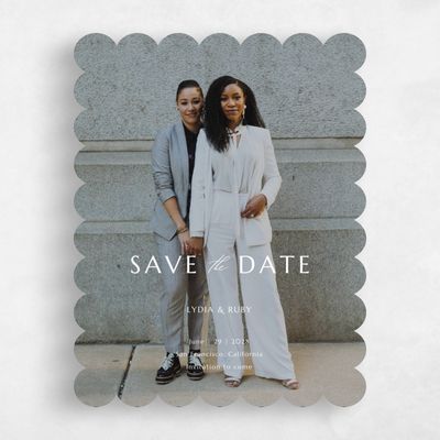 White Scalloped Wedding Save the Date - Emeline Photo