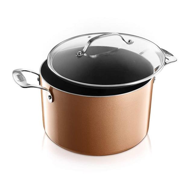 Gotham Steel Cookware, 7 Quart Stock Pot, Brown