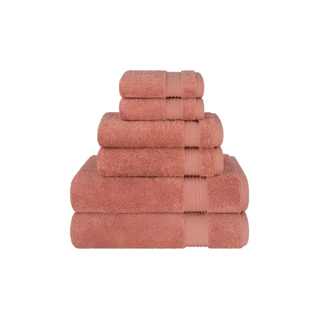 American Soft Linen Bekos 6 Piece Towel Set, 100% Cotton Bath Towel Set for Bathroom, Coral