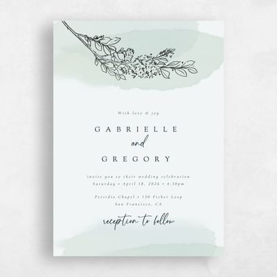 Soft Teal, Blue Wedding Invitation - Lorraine Portrait