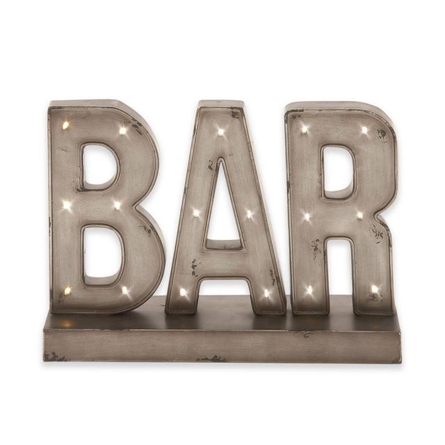 Ridge Road Décor Bar Metal LED Standing Sign in Gray