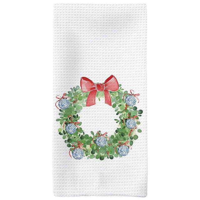 Tzhim Chinoiserie Christmas Decor Kitchen Towels, Coquette Red Bow Christmas Wreath Hand Towels, Grandmillennial Christmas Decor Dish Towels Dishcloths Tea Towels for Kitchen, 16x24inch