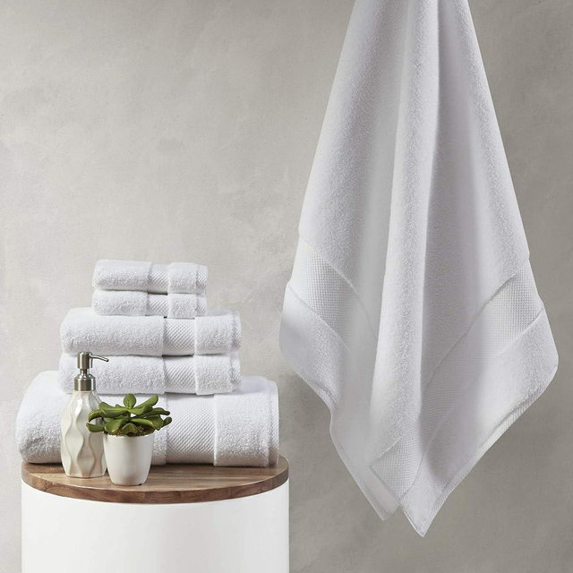 MADISON PARK SIGNATURE Splendor Luxury 100% Cotton Bathroom Towel Set - Soft, Plush 1000 GSM Heavyweight Hotel Quality, Zero Twist, Highly Absorbent, Quick Dry, Multi Sizes, White 6 Piece
