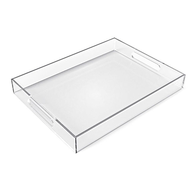Allhercom 12"x16" Acrylic Serving Tray with Handles, Spill Proof Clear Decorative Tray, Lucite Tray for Coffee Table, Vanity, Makeup Organizer
