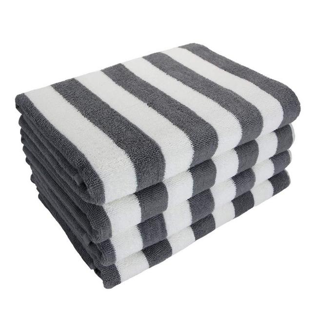 Arkwright LLC - Arkwright California Cabana Striped Oversized Beach Towel | Set of Four Extra Large 30" x 70" | 100% Ringspun Cotton Double Yarn Strength | Perfect Pool Towel, Beach Towel, Bath Towel (Grey)