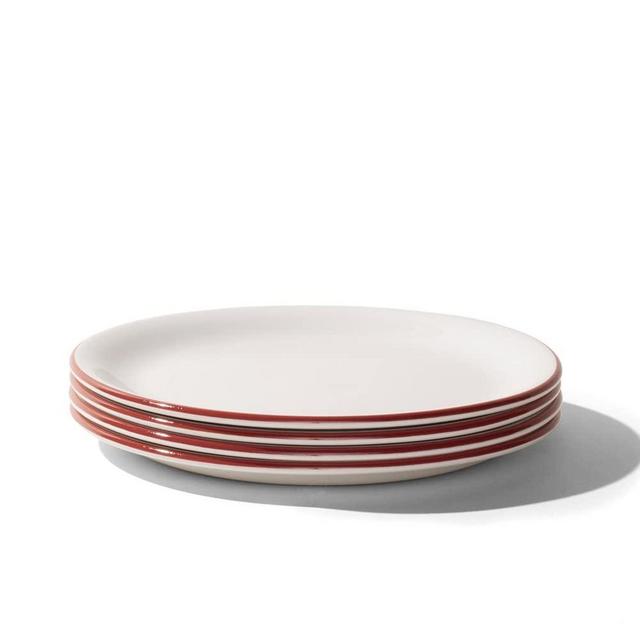 Made In Cookware - Set of 4 - Appetizer Plates - White With Red Rim - Porcelain England