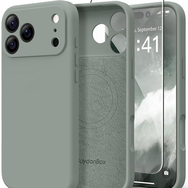 SuydanBox Magnetic for iPhone 17 Pro Case, Compatible with MagSafe, [Full Camera Protection][Screen Protector] Silicone Shockproof Protective Phone Case for iPhone 17 Pro 6.3", Calke Green
