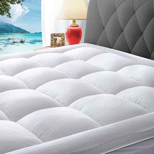LUTE Cooling Mattress Topper King Size, 400TC Cotton Extra Thick Pillow Top Mattress Pad for Back Pain– Plush Soft Hotel Quality Mattress Cover, 8-21” Deep Pocket, 900GSM Down Alternative Fill