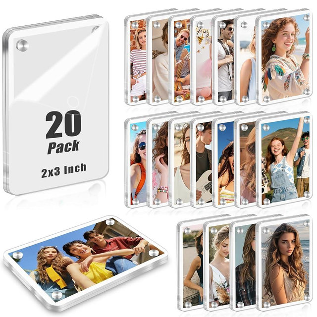 20 Pack Acrylic Fridge Magnetic Frame for Polaroid, 2.36x3.54 Inch Mini Picture Frames for Fujifilm Instax Mini, Clear Magnet Frames for Refrigerator, Double Sided Wallet Size Magnetic Photo Frame