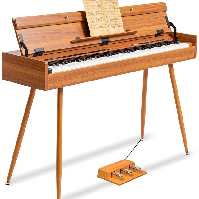 UISCOM 88 Key Weighted Digital Piano - Wooden Desk Electric Piano Transforms Between Desk and Vanity - Progressive Hammer-Action Keyboard, Perfect for Beginners with MIDI Functionality