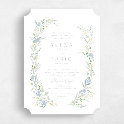 Blue Ticket Wedding Invitation - Darcy Portrait Foil