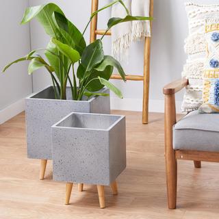 Square Marble Contemporary Planter, Set of 2