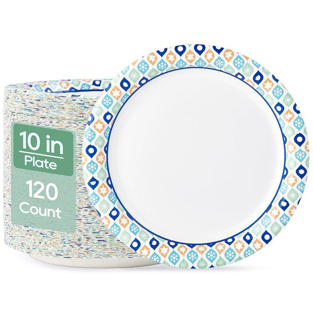 MUCHII Paper Plates 10 Inch, 120 Count Disposable Paper Plates Bulk, Soak and Cut Proof for Party,Picnic, Family Gatherings