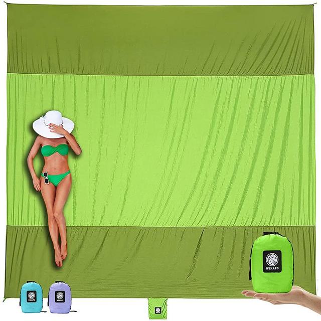 Wekapo Beach Blanket Sandproof, Extra Large Oversized 10'X 9' for 2-8 Person Beach Mat, Big & Compact Sand Free Mat Quick Drying, Lightweight & Durable with 6 Stakes & 4 Corner Pockets