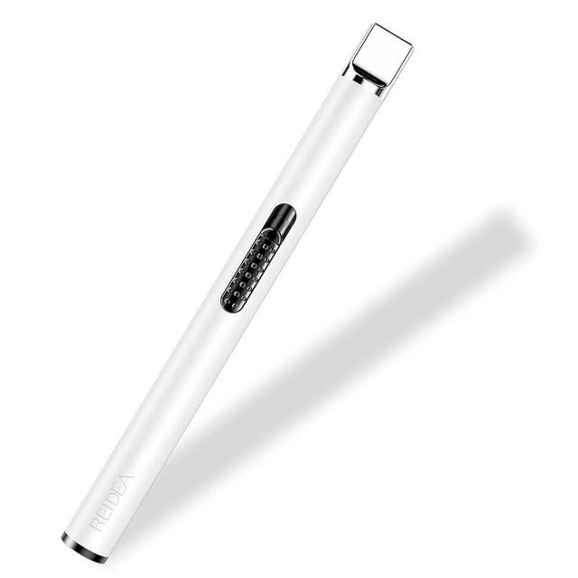 REIDEA USB Candle Lighter, Windproof Flameless Electronic Lighter with Safety Protector Button, Rechargeable Lighter for Home Candle Outdoor Activities (White)