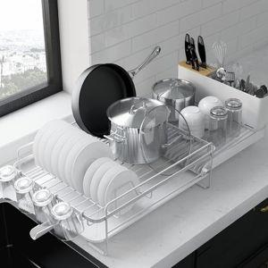Kitsure Large Dish Drying Rack - Extendable Dish Rack, Multifunctional Dish Rack for Kitchen Counter, Anti-Rust Dish Drainers with Cutlery & Cup Holders 19.2"-26.7" L x 12.9" W, White