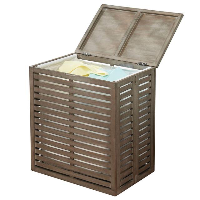 mDesign Bamboo Wood Foldable Laundry Basket Storage Organizer - Gray