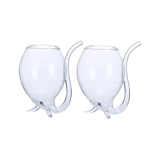 Vampire Glass Cup with Built-in Straw for Juice, Wine (300ml/10oz) - 2 Pack