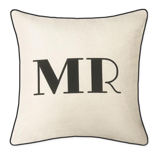 Edie "Mr." Square Throw Pillow in Oyster/Black