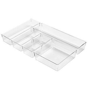 InterDesign Kitchen Drawer Organizer – Storage Trays for Utensils, Gadgets - 6 Piece Set, Clear