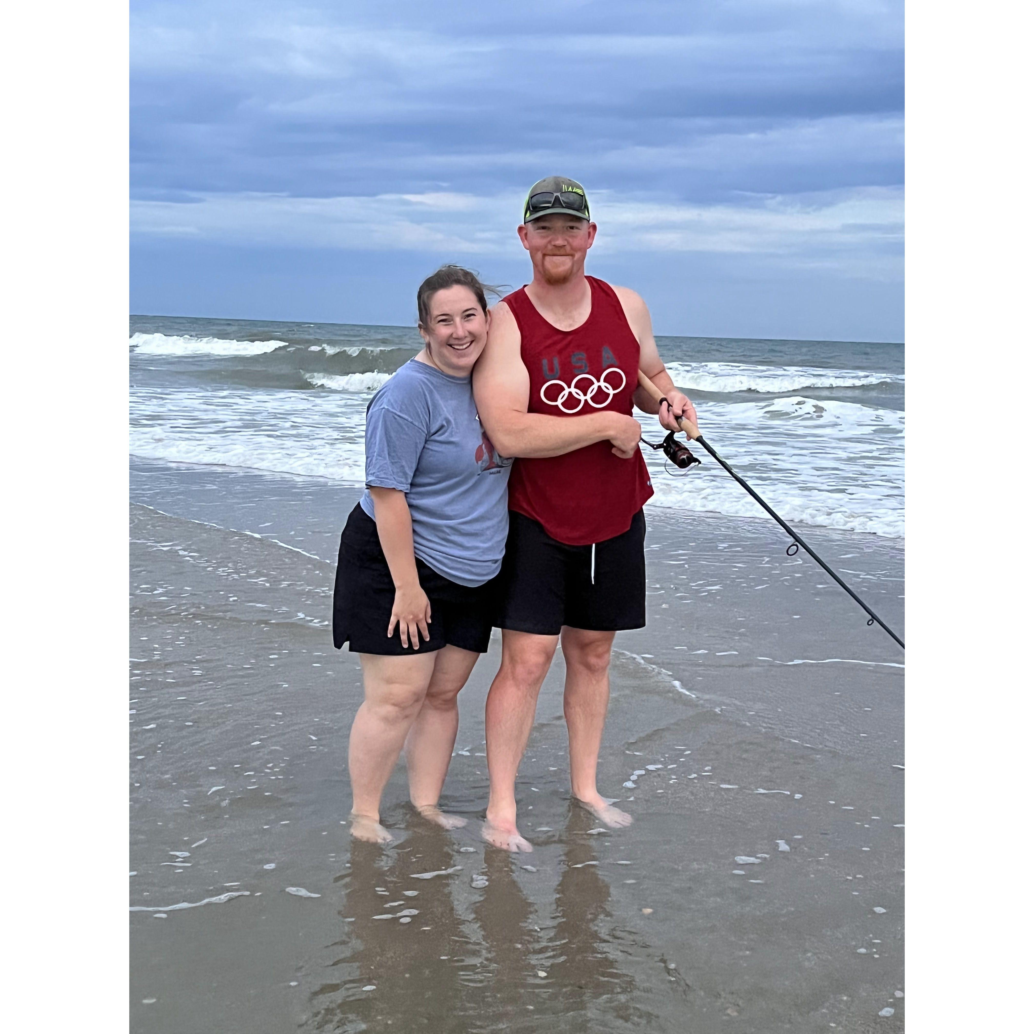 Fishing on family vacation! Alyssa's family couldn't believe she was touching the bait!