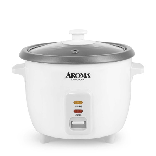 AROMA® Rice Cooker, 8-Cup (Uncooked) / 16-Cup (Cooked), Pot-Style Rice Cooker and Soup Warmer with One-Touch Control, 4 Qt, White, ARC-368NG
