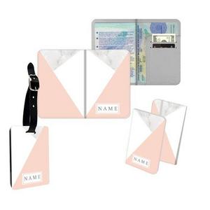 Personalised Name Passport Slim Cover Holder Luggage Tag Hotter Pink Marble