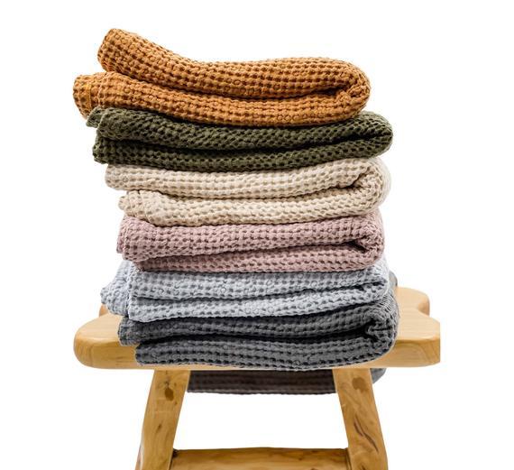 Oversized Linen Cotton Waffle Throw Blanket