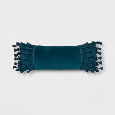 Lace Trim Velvet Oversized Lumbar Pillow Teal - Opalhouse™