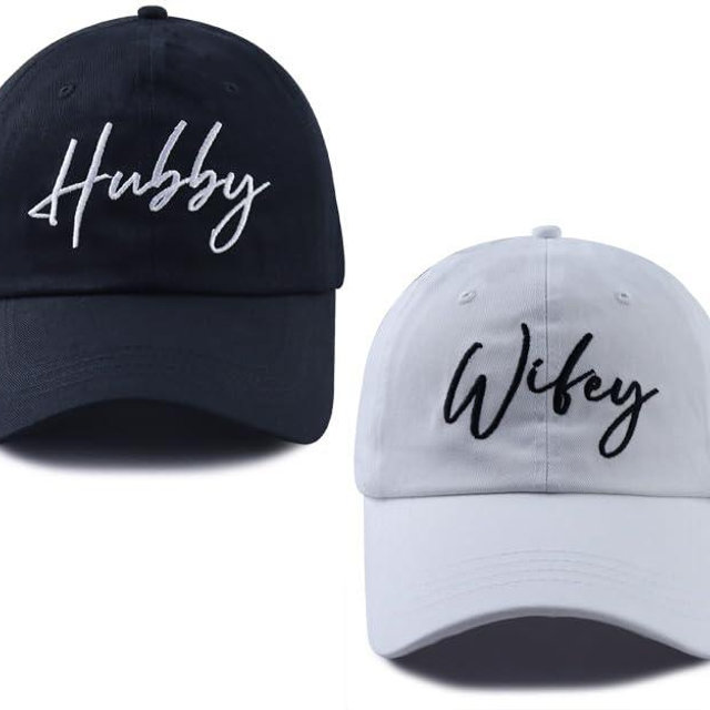 Daibeirtp Wifey & Hubby Hats for Women Men, Adjustable Cotton Embroidered New Husband and Wife Matching Outfits Baseball Cap