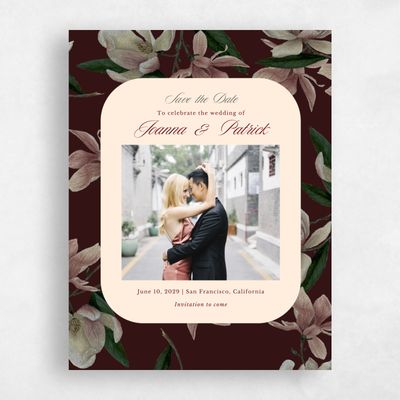 Dark Burgundy, Red Wedding Save the Date - Gratia Photo